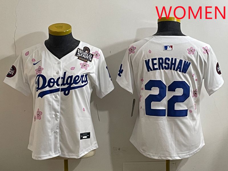 Women Los Angeles Dodgers 22 Kershaw White Sakura Edition 2025 Nike MLB Jersey style 6